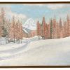 Vintage English Painting Acrylic Winter Graubunden C. R. Elliott Skyline Alpes Maritimes Scenic On Board Wood Canvas c1980's / EVE