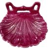 Vintage French Plum Red Bergundy Iron Clam Shell Shaped Bathroom Kitchen Soap Dish Container Wall Mounted Or Self Standing c1970-80's / EVE