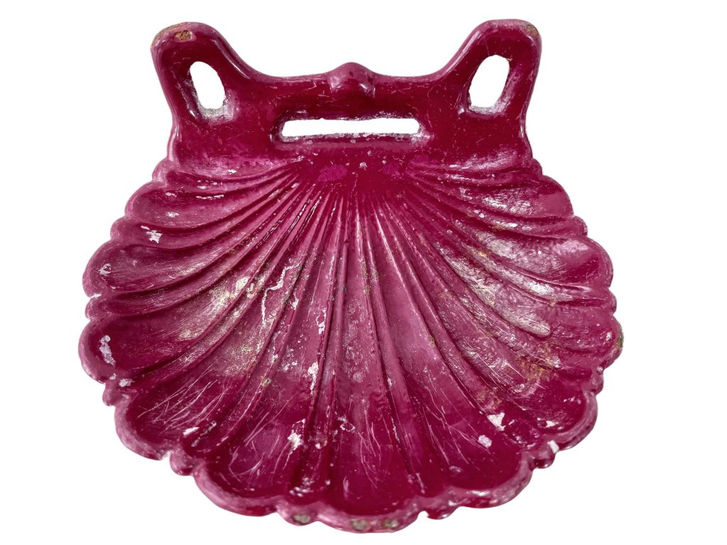 Vintage French Plum Red Bergundy Iron Clam Shell Shaped Bathroom Kitchen Soap Dish Container Wall Mounted Or Self Standing c1970-80’s / EVE