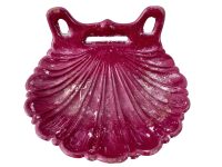 Vintage French Plum Red Bergundy Iron Clam Shell Shaped Bathroom Kitchen Soap Dish Container Wall Mounted Or Self Standing c1970-80's / EVE