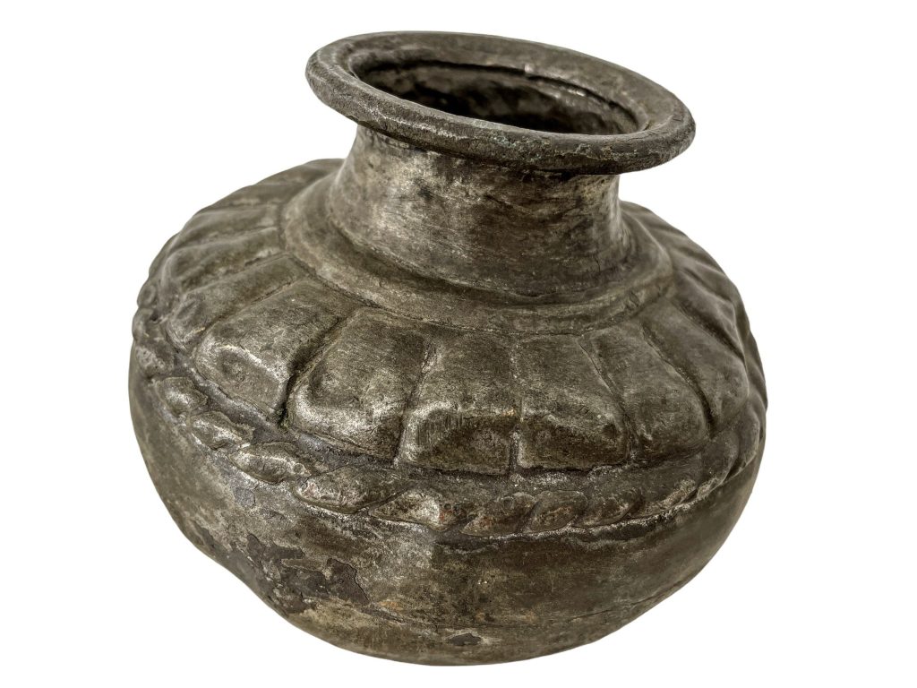 Antique African Grey Metal Case Jug Pot Storage Container Figurine Ornament Primitive Tribal Art Dented Bashed c1920’s / EVE