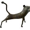 Vintage African Nigerian Benin Bronze Leopard Lion Big Cat Statue Figurine Primitive Cast Metal Tribal Art Ivory Coast c1930-50's / EVE
