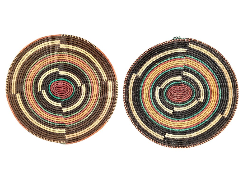 Vintage African Woven Circular Raffia Placemats Place Set Of Two Mats Plate Tray Dish Bowl Platter Decorative Table circa 1970-80’s / EVE