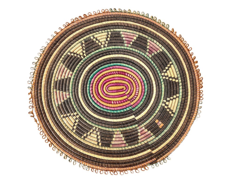 Vintage African Woven Circular Raffia Placemat Place Mat Plate Tray Dish Bowl Platter Decorative Table circa 1970-80’s / EVE