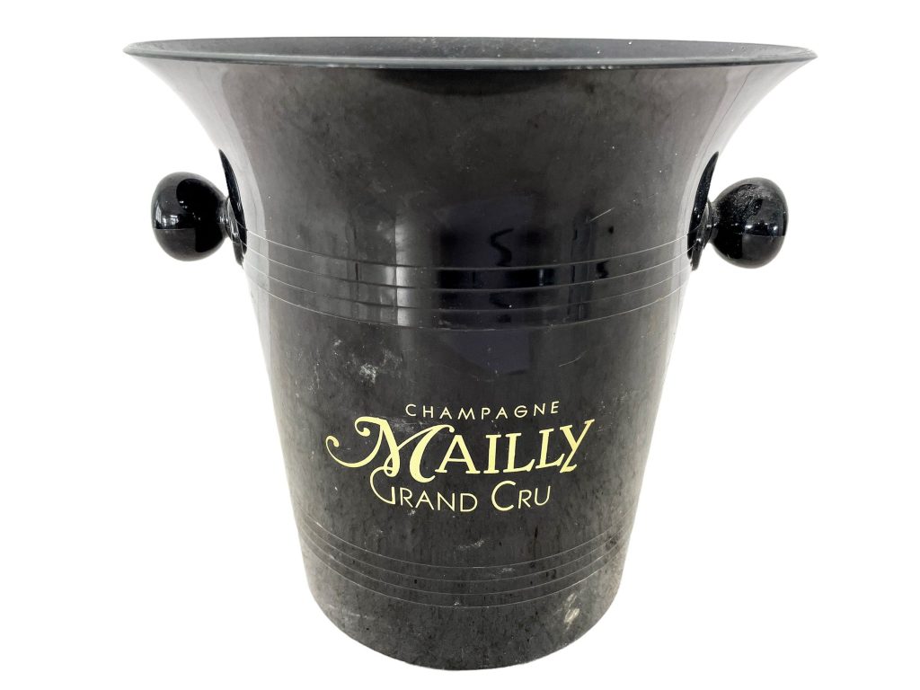 Vintage French Black Plastic Mailly Grand Cru Champagne Wine Ice Bucket Cooler Display Stand Pot Handled c1980-90’s / EVE