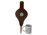 Alternative view of Vintage Wooden Bellow Shaped Wall Hanging Fireplace Thermometer Temperature Barometer circa 1960-70's / EVE