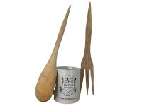 Alternative view of Vintage French Hand Made Wooden Spoon Stirrer Stirring Fork Wood circa 1980-90's / EVE