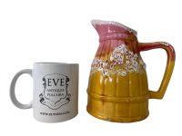 Alternative view of Vintage French Yellow Pink Jug Pitcher Vase Pottery Clay Flowers SOME DAMAGE circa 1960-70's / EVE