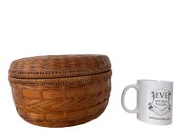 Alternative view of Vintage Chinese Wicker Sewing Craft Crocheting Lined Basket With Pin Cushion bag storage portable circa 1960-70's / EVE