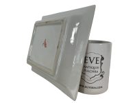 Alternative view of Vintage Square Plate French Horse Theme Bowl Dish Platter Ceramic Gold Rim White Serving Plate c1950-60's / EVE