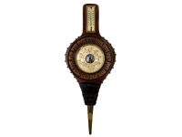 Vintage Wooden Bellow Shaped Wall Hanging Fireplace Thermometer Temperature Barometer circa 1960-70's / EVE