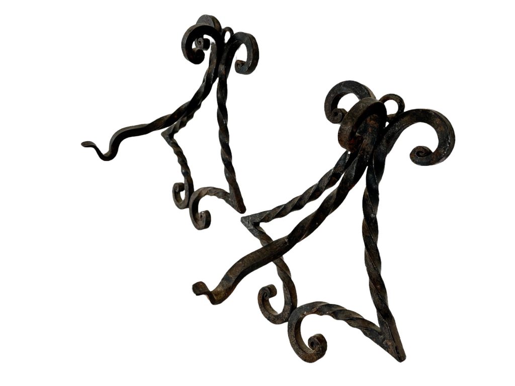 Vintage French Black Iron Rusty Small Planter Hook Hanging Hanger Pair Cast circa 1960-70’s / EVE
