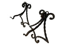 Vintage French Black Iron Rusty Small Planter Hook Hanging Hanger Pair Cast circa 1960-70's / EVE