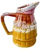 Vintage French Yellow Pink Jug Pitcher Vase Pottery Clay Flowers SOME DAMAGE circa 1960-70's / EVE