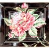 Vintage Square Plate French Red Rose Flowers Bowl Dish Platter Ceramic Black Red Green White Serving Plate c1950-60's / EVE