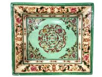 Vintage Square Plate French Chinese Theme Flowers Bowl Dish Platter Ceramic Aqua Green White Serving Plate c1950-60's / EVE