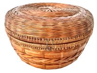 Vintage Chinese Wicker Sewing Craft Crocheting Lined Basket With Pin Cushion bag storage portable circa 1960-70's / EVE