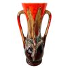 Vintage French Ceramic Brown Orange Flower Display Vase Handled Mid-Century Modern circa 1960-70's / EVE