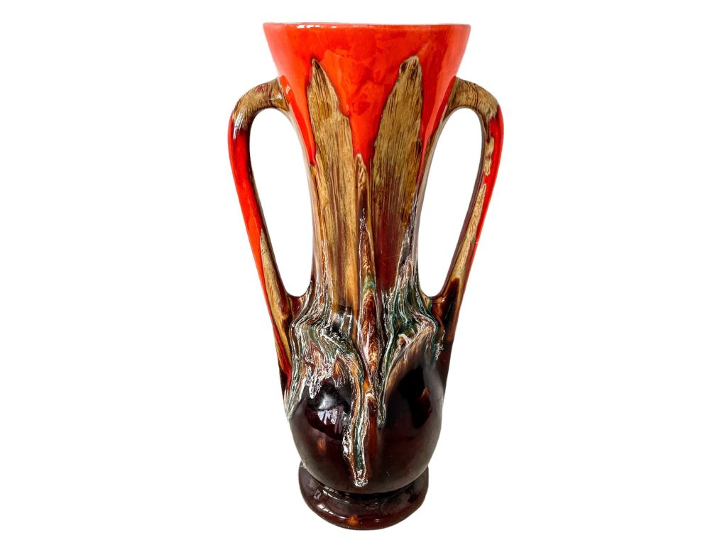 Vintage French Ceramic Brown Orange Flower Display Vase Handled Mid-Century Modern circa 1960-70’s / EVE