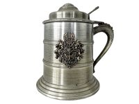 Vintage French Silver Metal Tankard Style Crest Lined Ice Bucket Cooler Display Stand Pot Handled Tarnish c1970-80's / EVE