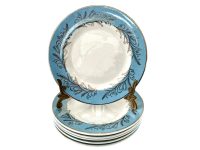 Vintage French Ceramic White Blue Gold Saucer Small Serving Bowl Dish Lunch Sandwich Side Plate c1950-60's / EVE