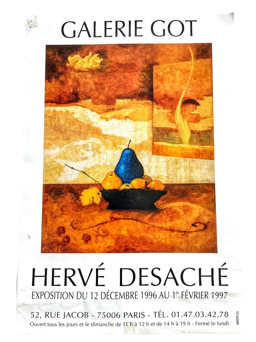 Vintage French Herve Desache Galerie Got Paris Gallery Original Exhibition Poster Wall Decor Painting Display Display c1996 / EVE