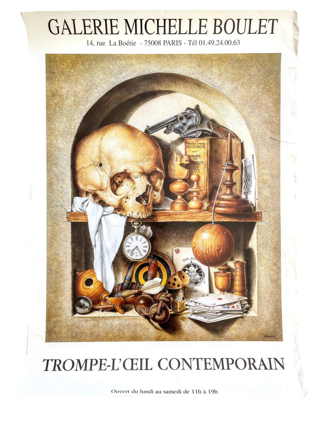 Vintage French Trompe-L'Oeil Galerie Michelle Boulet Gallery Original Exhibition Poster Wall Decor Painting Display Artwork c1990's / EVE