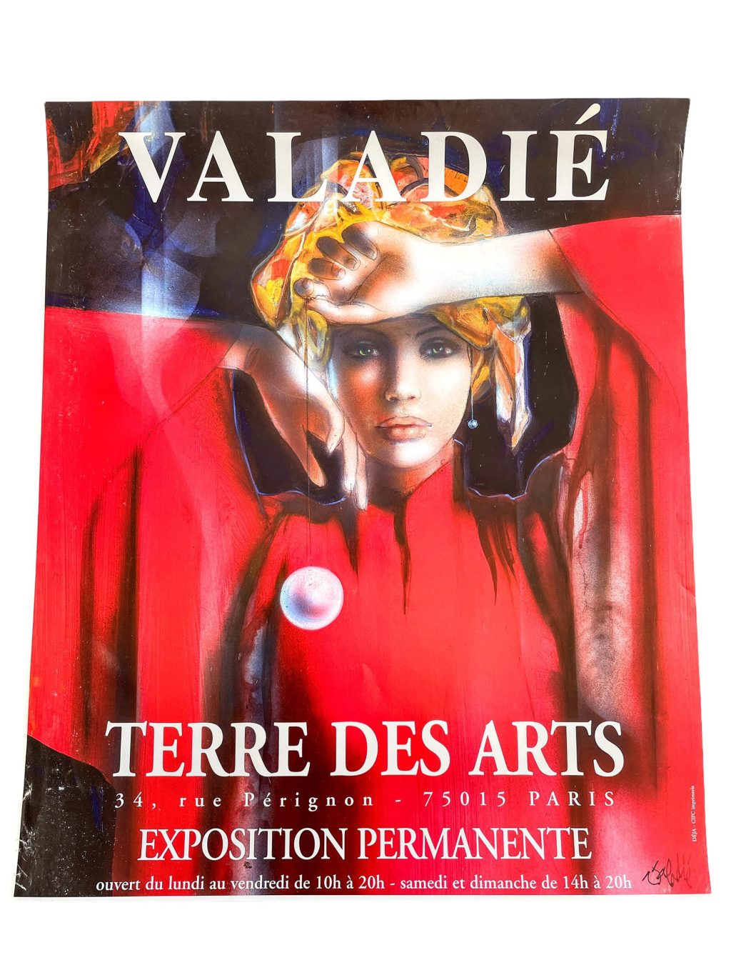 Vintage French Valadie Galerie Terre Des Arts Paris Gallery Original Exhibition Poster Wall Decor Painting Display Artwork c1990’s / EVE