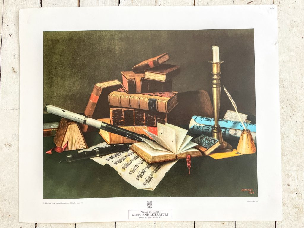 Vintage American New York Graphic Society Music And Literature Print Collection Display Artwork Description William Harnett c1955 / EVE