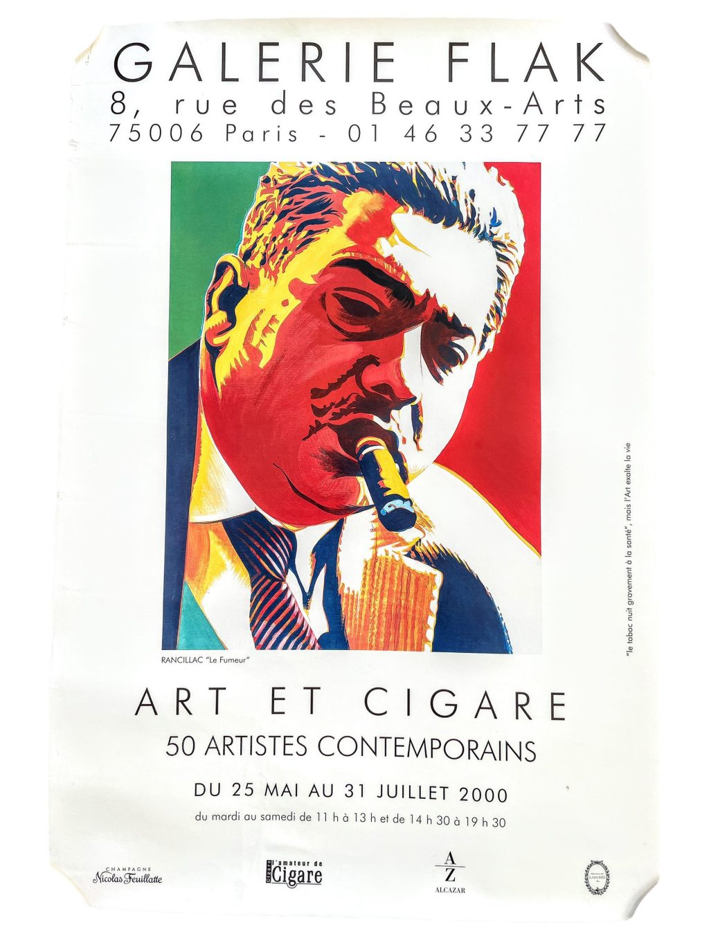Vintage French Art Et Cigare Galerie Flak Paris Gallery Original Exhibition Poster Wall Decor Painting c2000 / EVE