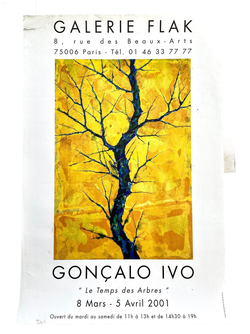 Vintage French Goncalo Ivo Galerie Flak Paris Gallery Original Exhibition Poster Wall Decor Painting c2001 / EVE