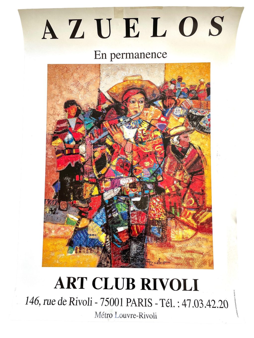 Vintage French Azuelos Galerie Rivoli Paris Gallery Original Exhibition Poster Wall Decor Painting c1997 / EVE