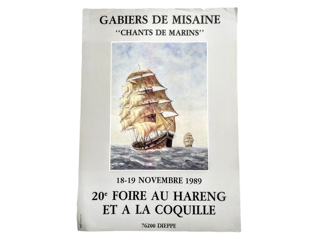 Vintage French Gabiers De Misaine Chants De Marins Maritime Sailing Boating Sea Shanty Recital Original Poster Wall Decor Dieppe c1989 / EVE