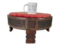 Alternative view of Vintage Indian Cushioned Stool Chair Wooden Brown Natural Wood Woven Stand Rest Seating Prop Tray Plinth circa 1980-1990's / EVE