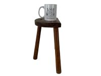 Alternative view of Vintage French Wooden Wood Milking Stool Chair Seat Kitchen Table Farm D Shaped Seat Plant Rest Stand Plinth Tabouret c1960-70's / EVE