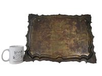 Alternative view of Vintage Moroccan Ornate Arabian Middle East Brass Metal Plate Tray Dish Bowl Platter Decorative Table Tarnish Patina c1940-50's / EVE