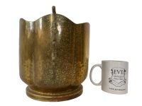 Alternative view of Antique French Villedieu Brass Handled Metal Planter Plant Pot Or Champagne Wine Ice Bucket Cooler Display Stand Vase c1920-30's / EVE