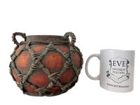 Alternative view of Vintage Philipino Clay Pot With Wooden Knotted Details Green Washed Serving Storage Plant Bowl Basket Dish Rustic Rural c1990's / EVE