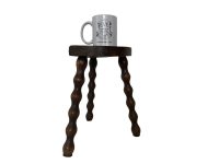 Alternative view of Vintage Stool Bobbin Leg French Milking Stool Seat Kitchen Table Farm D Shaped Seat Plant Rest Stand Plinth Rustic Tabouret c1960-70's / EVE