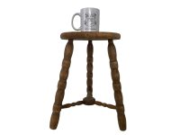 Alternative view of Vintage Stool Country Cottage French Milking Stool Seat Kitchen Table Farm Circular Seat Plant Stand Plinth Rustic Tabouret c1960-70's / EVE