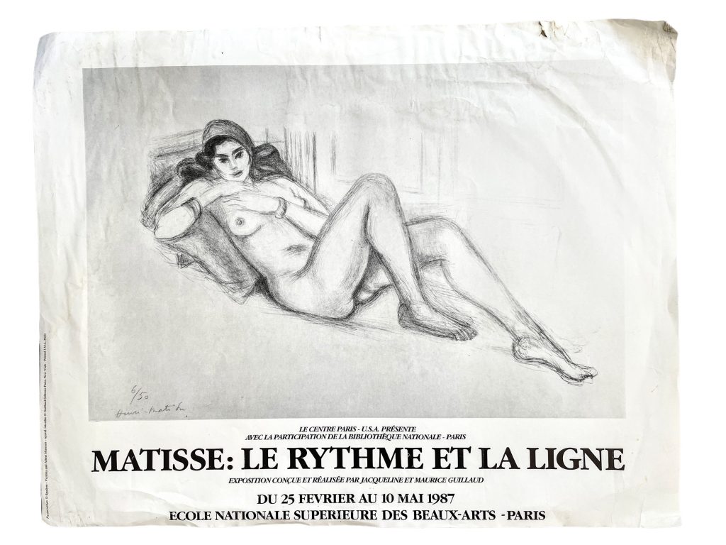 Vintage French Matisse Le Rythme Et La Ligne Paintings Paris Art Exhibition Original Advertising Poster Wall Decor c1987 / EVE