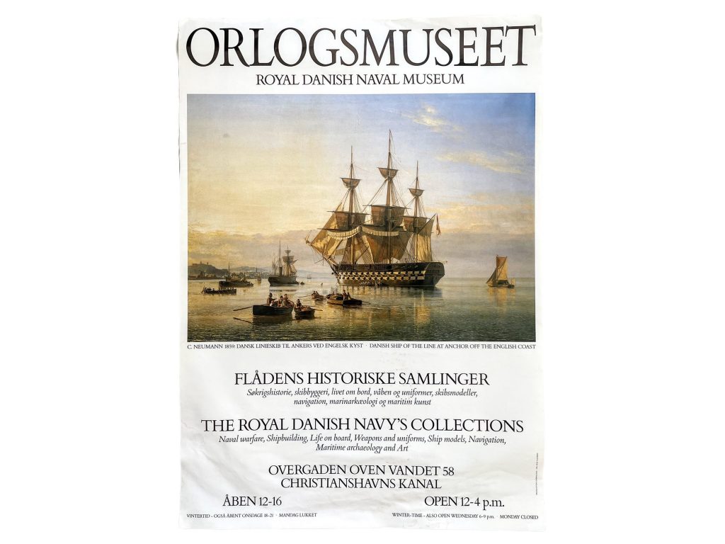 Vintage Royal Danish Naval Museum Original Advertising Poster Wall Decor Warfare Models Denmark c1980-90’s / EVE