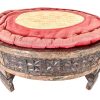 Vintage Indian Cushioned Stool Chair Wooden Brown Natural Wood Woven Stand Rest Seating Prop Tray Plinth circa 1980-1990's / EVE