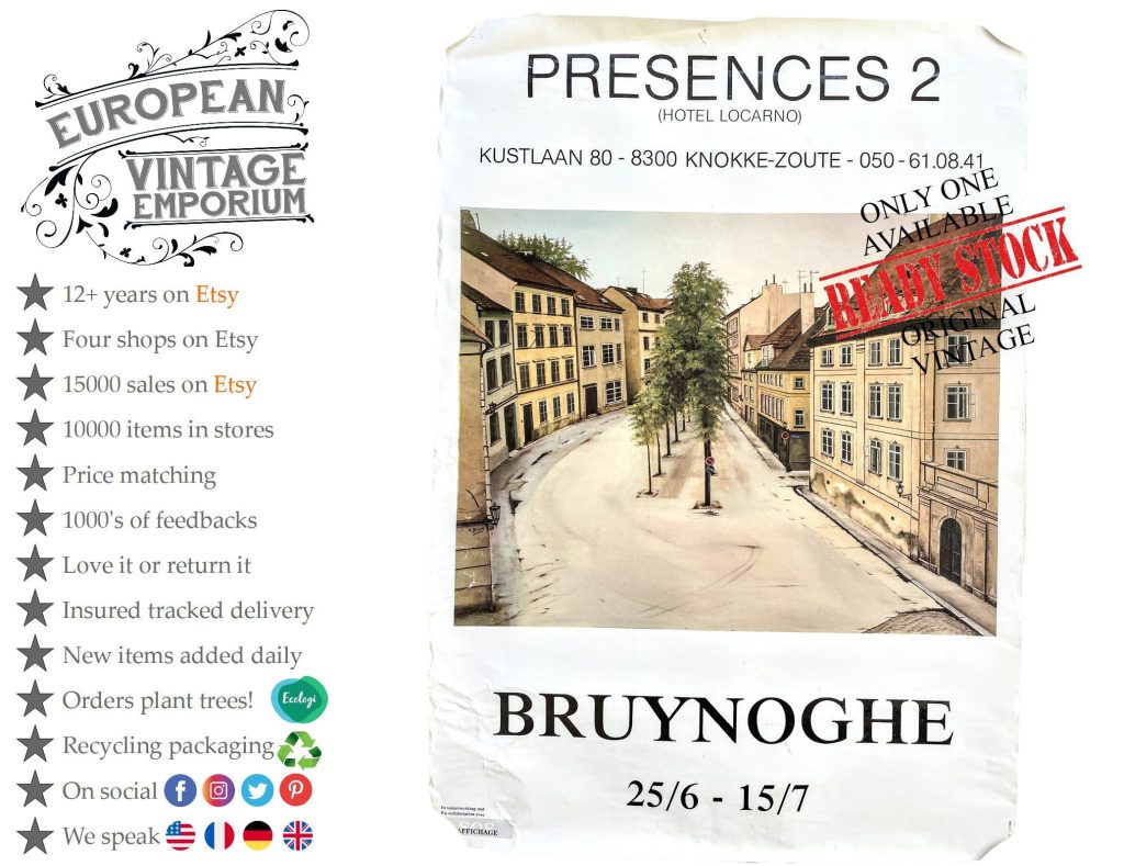 Vintage Dutch Expo Bruynoghe Presences 2 Art Gallery Original Exhibition Poster Wall Decor Painting Display c1980’s / EVE