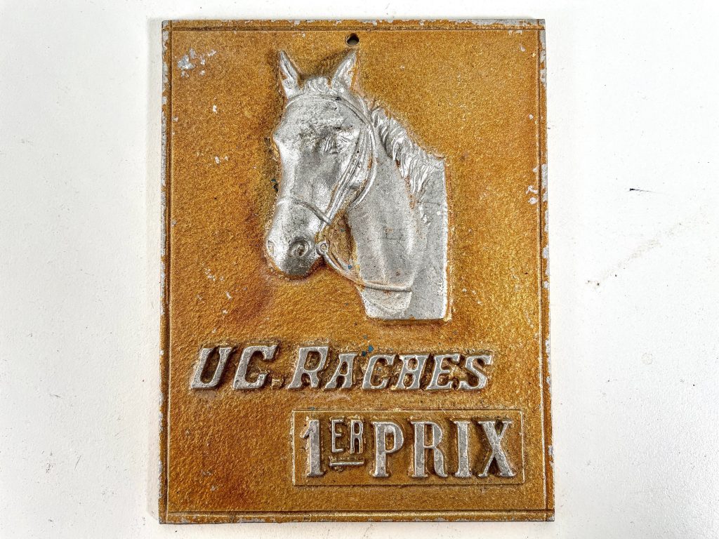 Vintage French Agriculture Horse UC Raches Prize Shield Plaque metal prize trophy prize wall decor display circa 1980-90’s / EVE