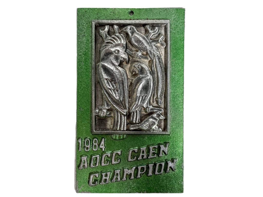 Vintage French Bird Show Prize AOCC Caen Champion Shield Plaque metal prize trophy prize wall decor display circa 1984 / EVE