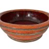 Antique Chinese Large Lacquered Forge Red Wood Basin Bowl Bronze Braces Metalwork Chippy Not Watertight Wooden c1910-20's / EVE