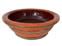 Antique Chinese Large Lacquered Forge Red Wood Basin Bowl Bronze Braces Metalwork Chippy Not Watertight Wooden c1910-20's / EVE