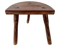 Vintage French Wooden Wood Milking Stool Chair Seat Kitchen Table Farm D Shaped Seat Plant Rest Stand Plinth Tabouret c1960-70's / EVE