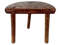 Vintage French Wooden Wood Milking Stool Chair Seat Kitchen Table Farm D Shaped Seat Plant Rest Stand Plinth Tabouret c1960-70's / EVE